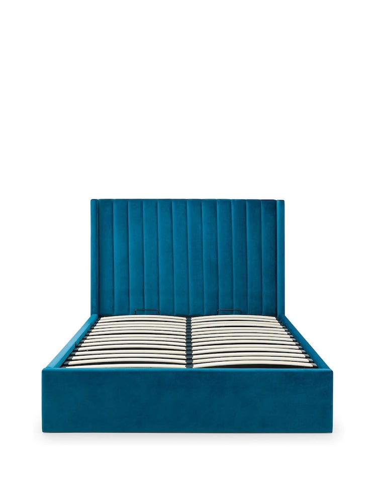 Julian Bowen Blue Langham Scalloped Headboard Storage Bed - Image 4 of 4