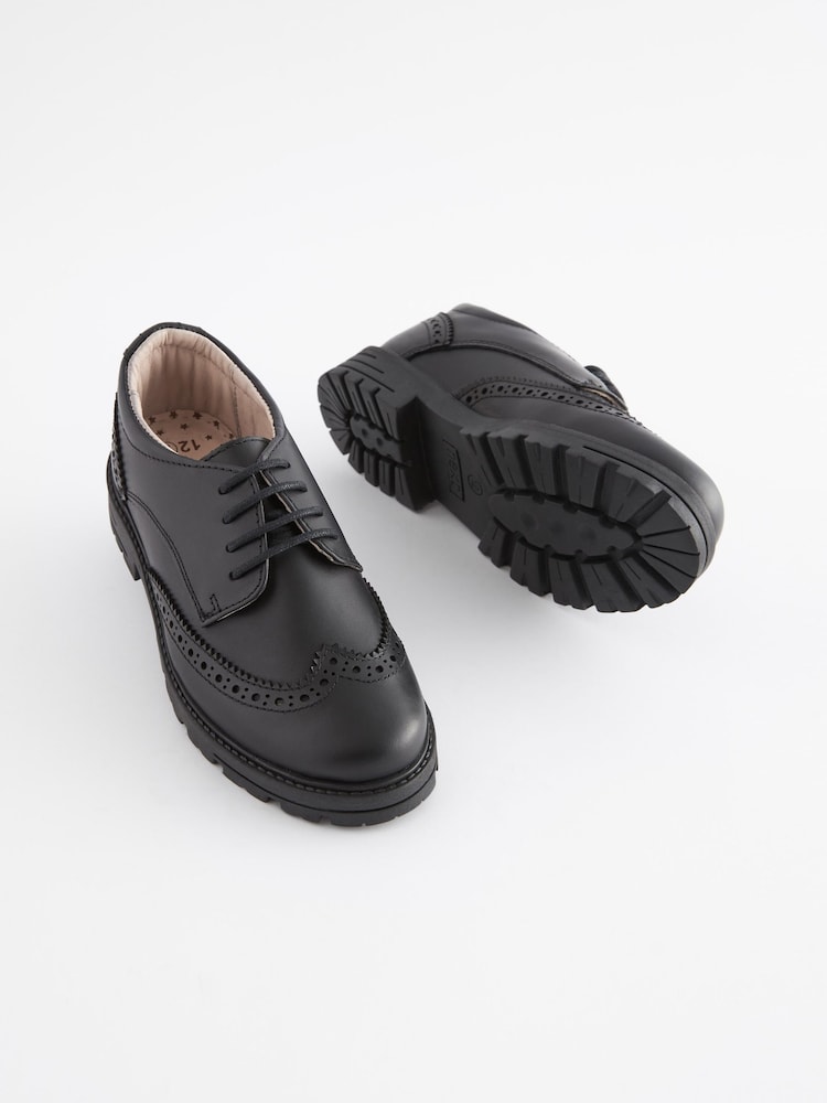 Black Standard Fit (F) School Leather Brogue Shoes - Image 1 of 6
