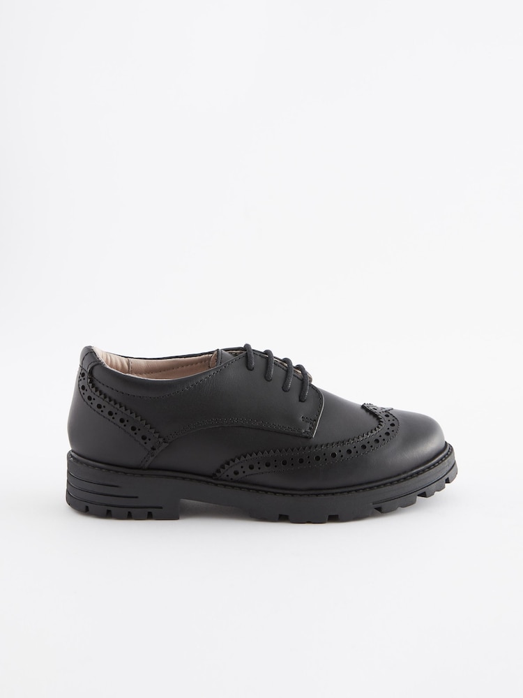 Black Standard Fit (F) School Leather Brogue Shoes - Image 2 of 6