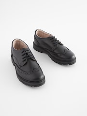 Black Standard Fit (F) School Leather Brogue Shoes - Image 3 of 6