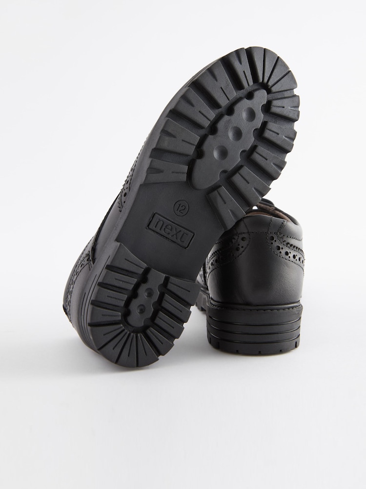 Black Standard Fit (F) School Leather Brogue Shoes - Image 6 of 6