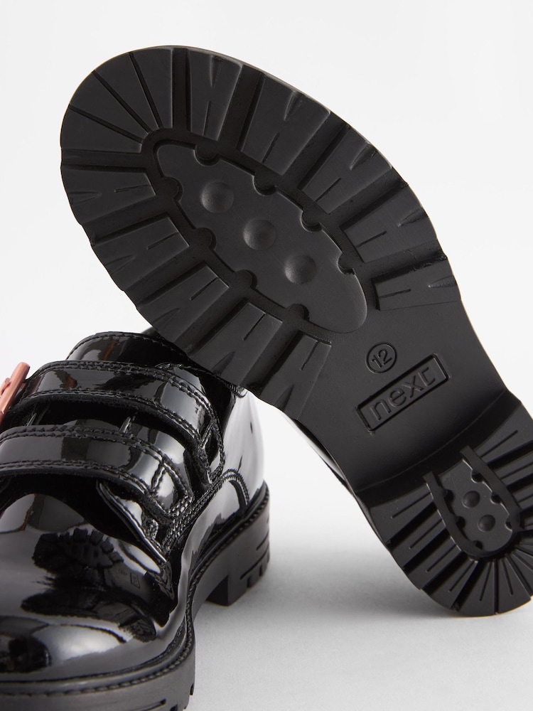 Black Leather Rose Gold Touch Fastening Buckle School Shoes - Image 5 of 5