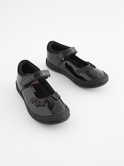 Black Butterfly Detail Standard Fit (F) Junior Leather School Mary Jane Shoes - Image 5 of 9