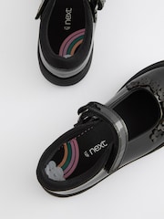 Black Butterfly Detail Standard Fit (F) Junior Leather School Mary Jane Shoes - Image 7 of 9