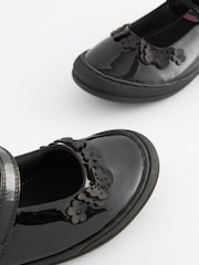 Black Butterfly Detail Standard Fit (F) Junior Leather School Mary Jane Shoes - Image 8 of 9