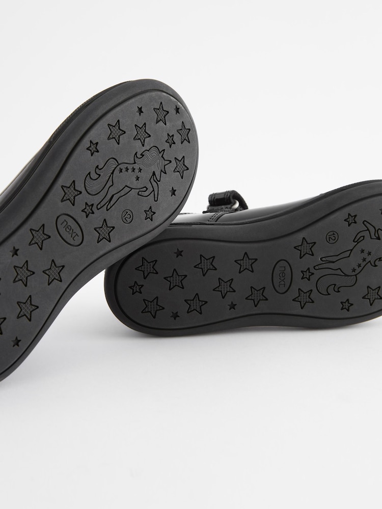 Black Butterfly Detail Standard Fit (F) Junior Leather School Mary Jane Shoes - Image 9 of 9