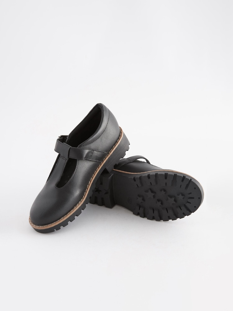 Black Standard Fit (F) Leather School T-Bar Shoes - Image 1 of 6