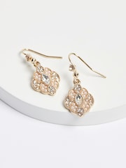 Gold Tone Vintage Pearl And Sparkle Drop Earrings - Image 3 of 3