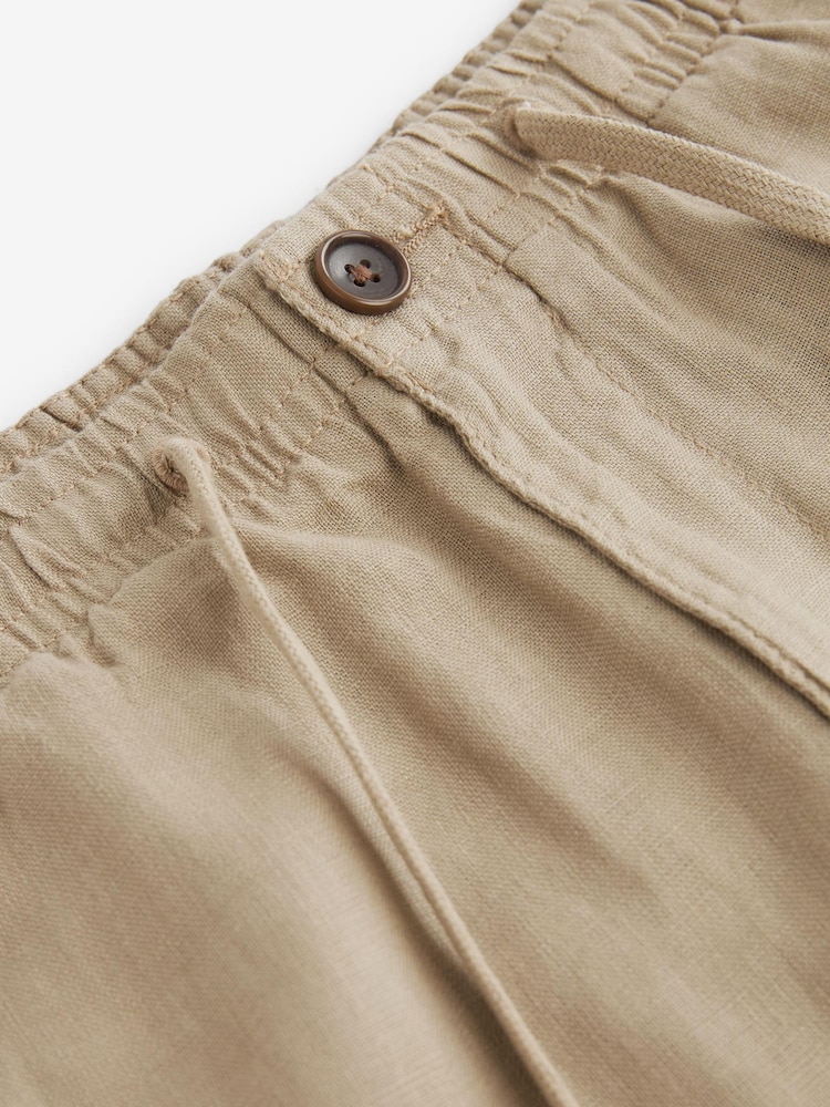 Stone Natural 100% Linen Elasticated Waist Trousers - Image 10 of 12
