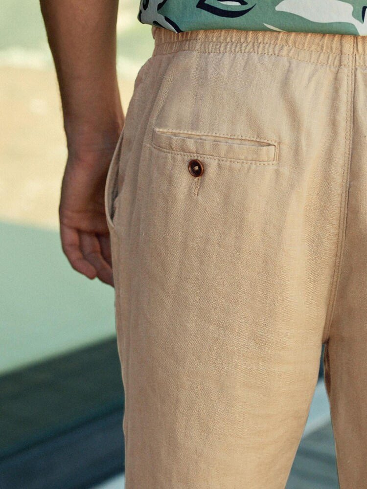 Stone Natural 100% Linen Elasticated Waist Trousers - Image 4 of 12