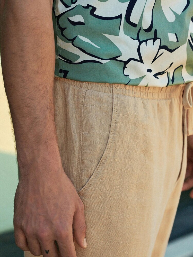 Stone Natural 100% Linen Elasticated Waist Trousers - Image 5 of 12