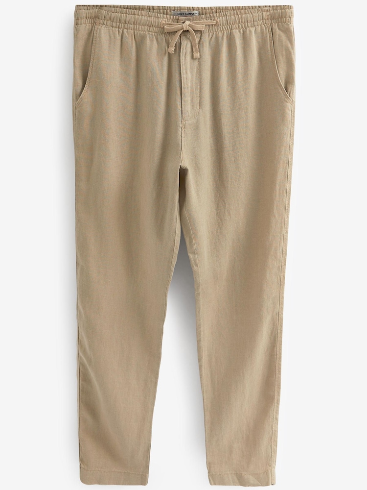 Stone Natural 100% Linen Elasticated Waist Trousers - Image 6 of 12