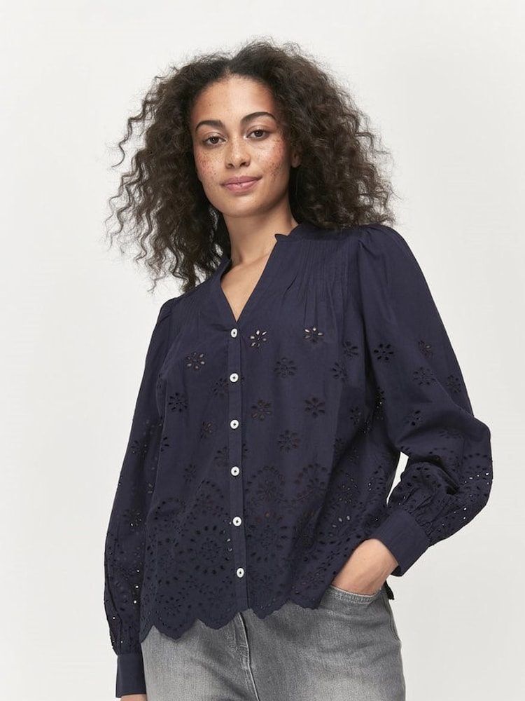 Синяя рубашка с вышивкой ришелье Khost Clothing - Изображение 1 из 3