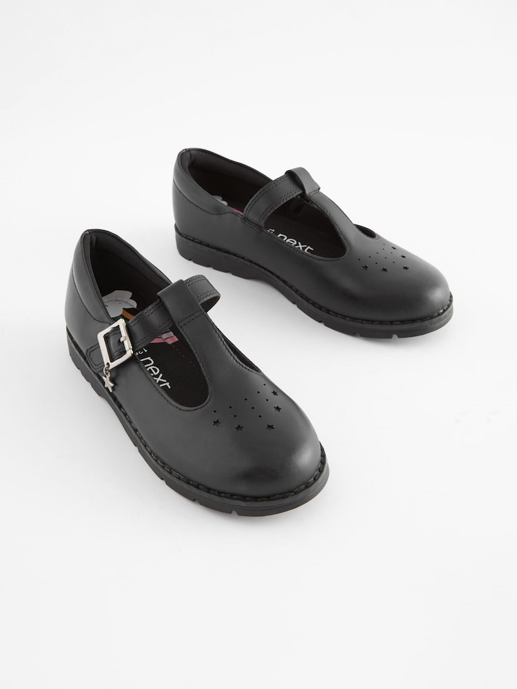 Black Wide Fit (G) Leather Junior T-Bar School Shoes - Image 1 of 6 Black Wide Fit (G) Leather Junior T-Bar School Shoes - Image 1 of 6