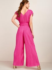 Pink Plissé Belted Jumpsuit - Image 2 of 5