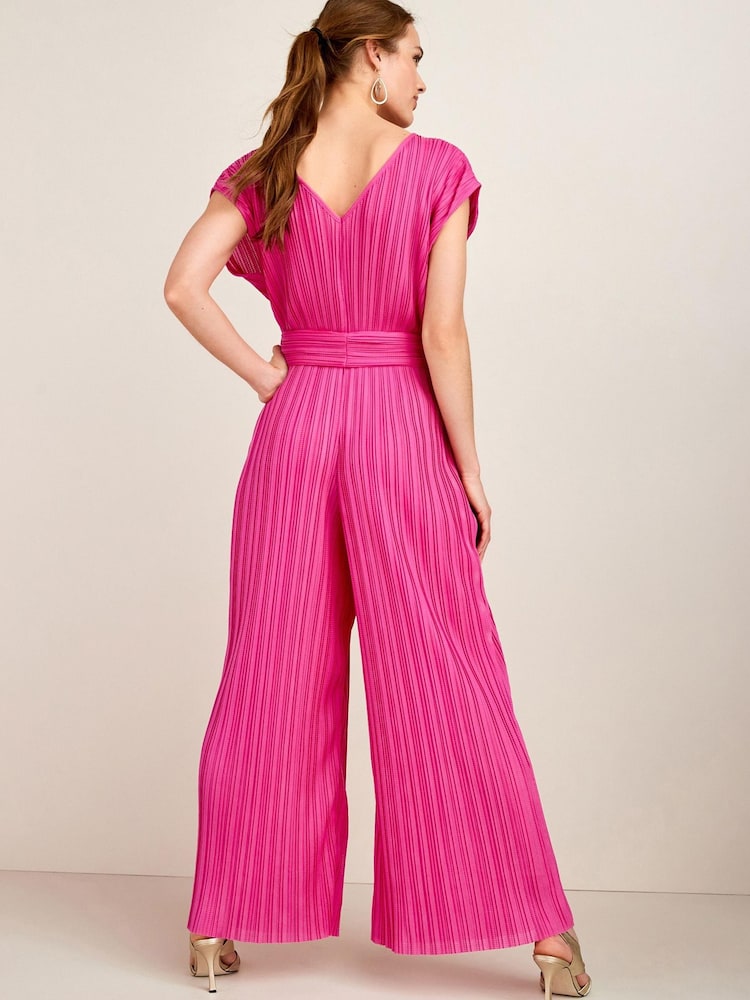 Pink Plissé Belted Jumpsuit - Image 2 of 5