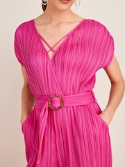 Pink Plissé Belted Jumpsuit - Image 4 of 5