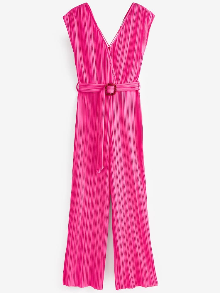 Pink Plissé Belted Jumpsuit - Image 5 of 5