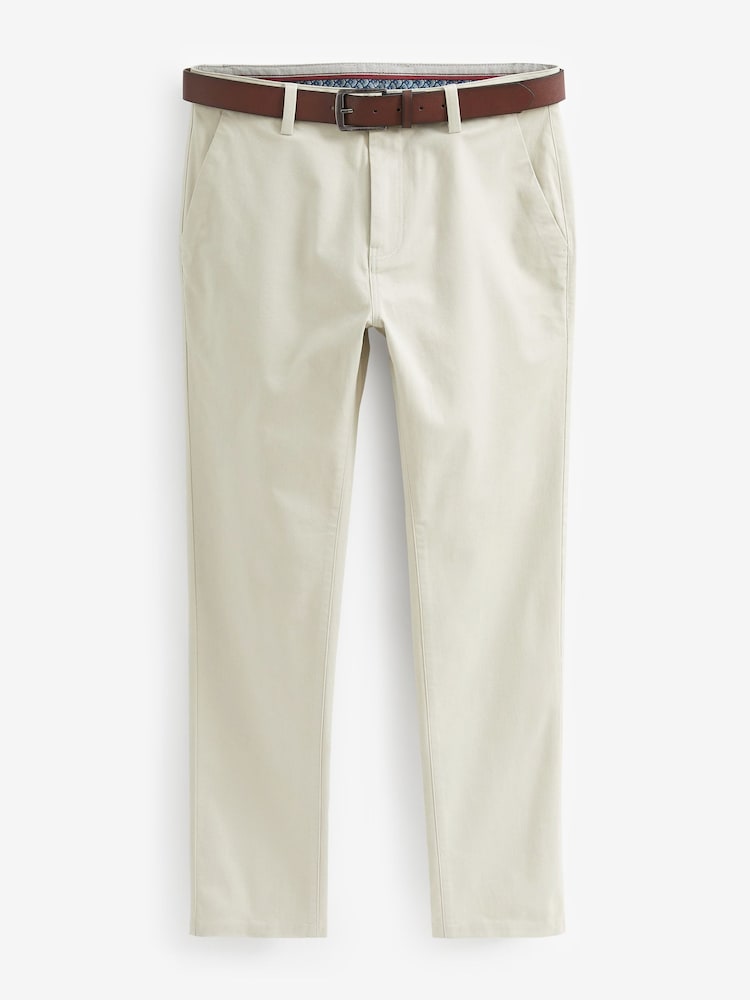 Light Stone Slim Fit Belted Soft Touch Chino Trousers - Image 5 of 7