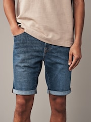 Mid Blue Skinny Fit Stretch Denim Shorts - Image 1 of 9