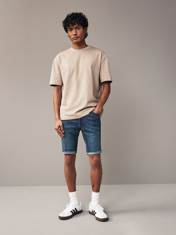 Mid Blue Skinny Fit Stretch Denim Shorts - Image 2 of 9