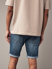 Mid Blue Skinny Fit Stretch Denim Shorts - Image 3 of 9