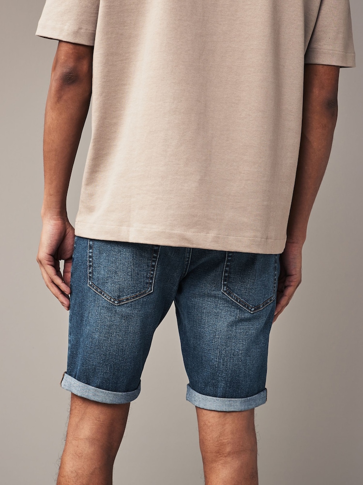 Mid Blue Skinny Fit Stretch Denim Shorts - Image 3 of 9