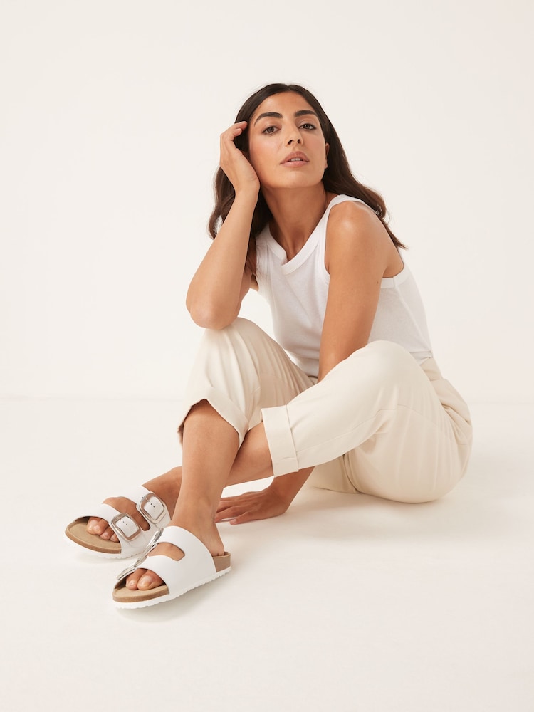 White Forever Comfort® Leather Double Strap Footbed Sandals - Image 1 of 6