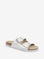 White Forever Comfort® Leather Double Strap Footbed Sandals - Image 4 of 6