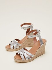 Phase Eight Silver Leather Strappy Espadrilles - Image 4 of 7