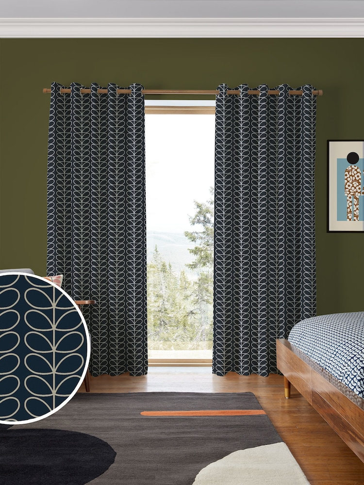 Orla Kiely Navy Whale 100% Cotton Linear Made To Measure Curtains - Image 1 of 5