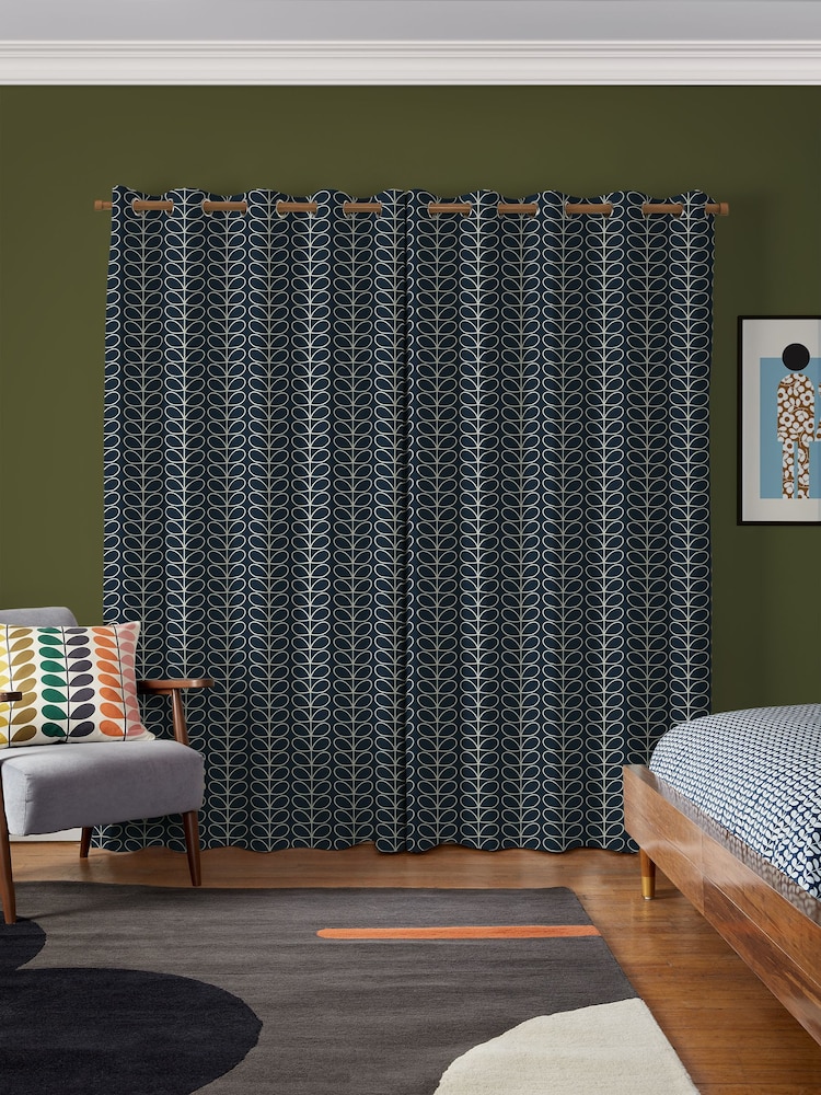 Orla Kiely Navy Whale 100% Cotton Linear Made To Measure Curtains - Image 2 of 5