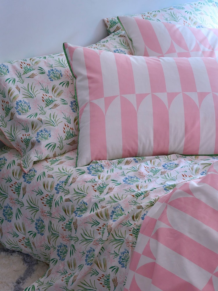 Novogratz Pink Waverley Tile 100% Cotton Duvet Cover and Pillowcase Set - Image 1 of 4 Novogratz Pink Waverley Tile 100% Cotton Duvet Cover and Pillowcase Set - Image 1 of 4