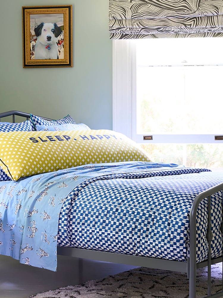 Novogratz Blue Petite Painted Check 100% Cotton Duvet Cover and Pillowcase Set - Image 1 of 4