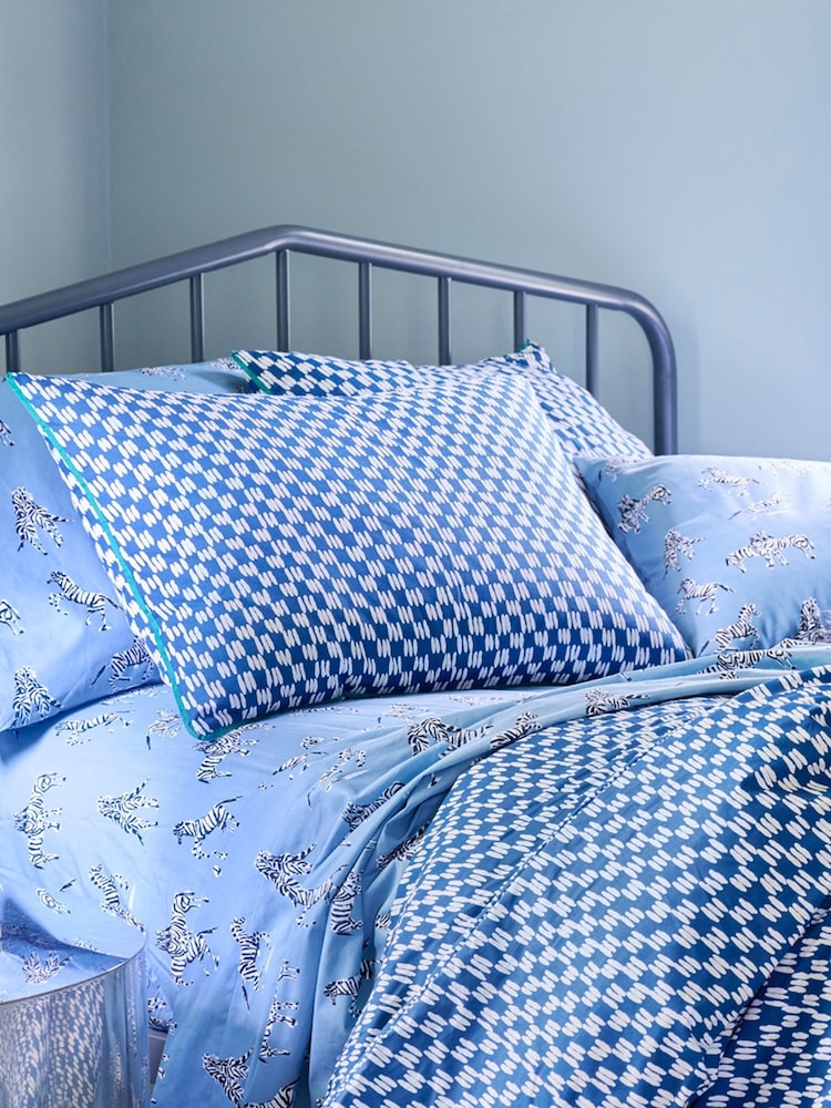 Novogratz Blue Petite Painted Check 100% Cotton Duvet Cover and Pillowcase Set - Image 2 of 4