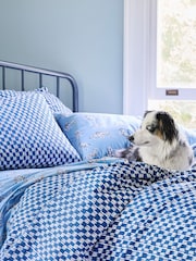 Novogratz Blue Petite Painted Check 100% Cotton Duvet Cover and Pillowcase Set - Image 4 of 4