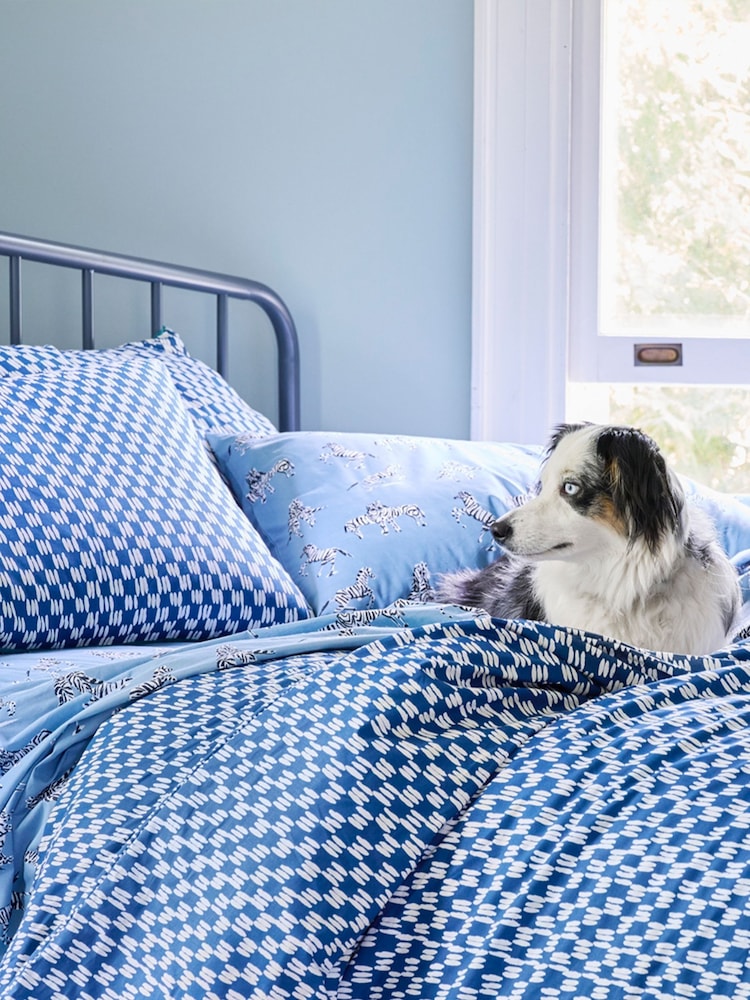 Novogratz Blue Petite Painted Check 100% Cotton Duvet Cover and Pillowcase Set - Image 4 of 4