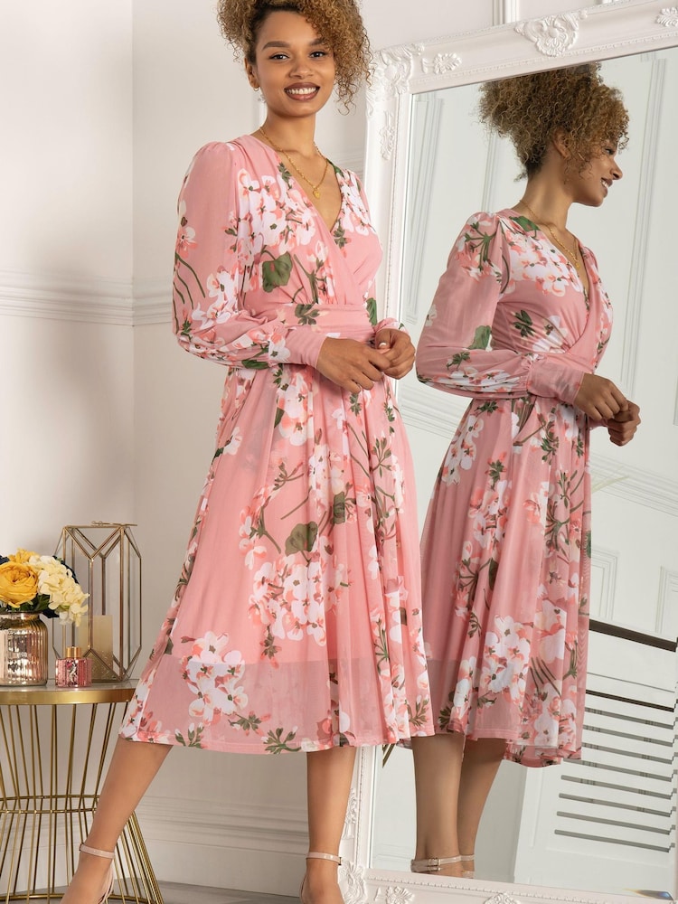 Jolie Moi Jasmine Langärmeliges Meshkleid, Pink - Bild 1 von 5