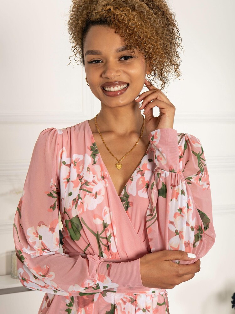 Jolie Moi Jasmine Langärmeliges Meshkleid, Pink - Bild 5 von 5