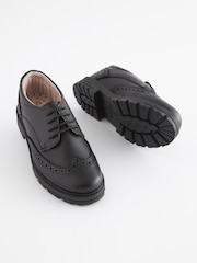 Black Wide Fit (G) School Leather Brogue Shoes - Image 1 of 6