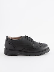 Black Wide Fit (G) School Leather Brogue Shoes - Image 2 of 6