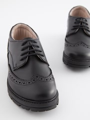 Black Wide Fit (G) School Leather Brogue Shoes - Image 4 of 6