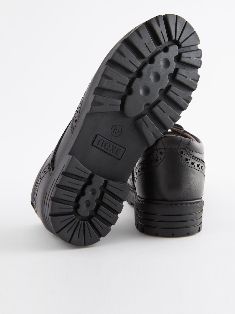 Black Wide Fit (G) School Leather Brogue Shoes - Image 6 of 6