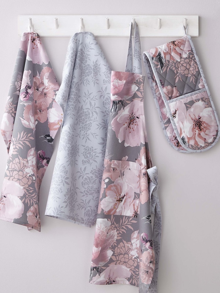 Catherine Lansfield Grey Dramatic Grey Floral 100% Cotton Apron - Image 1 of 2