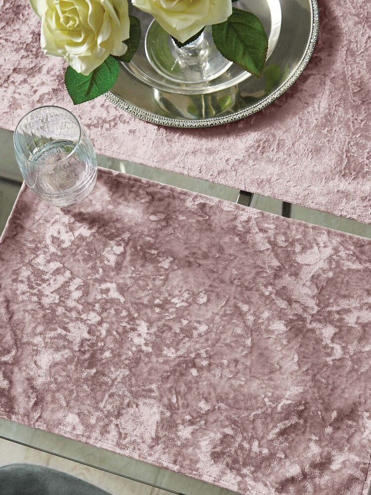Catherine Lansfield Set of 2 Pink Crushed Velvet Placemats - Image 2 of 2