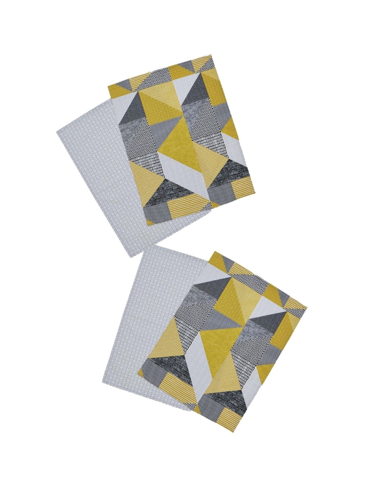 Catherine Lansfield Set of 4 Yellow Larsson Geo 100% Cotton Tea Towels - Image 3 of 3 Catherine Lansfield Set of 4 Yellow Larsson Geo 100% Cotton Tea Towels - Image 3 of 3