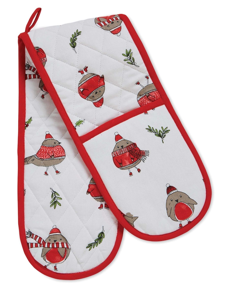 Catherine Lansfield Red Red Christmas Robins Double Oven Gloves - Image 3 of 3 Catherine Lansfield Red Red Christmas Robins Double Oven Gloves - Image 3 of 3