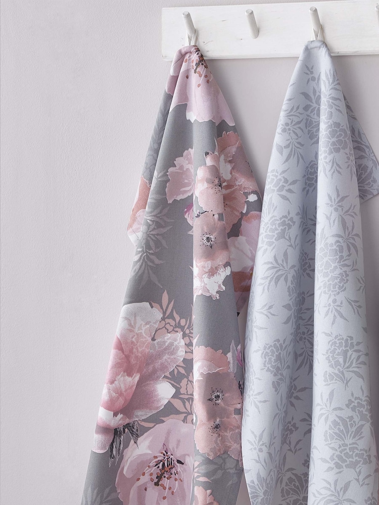 Catherine Lansfield Set of 4 Grey Dramatic Floral 100% Cotton Tea Towels - Image 1 of 2