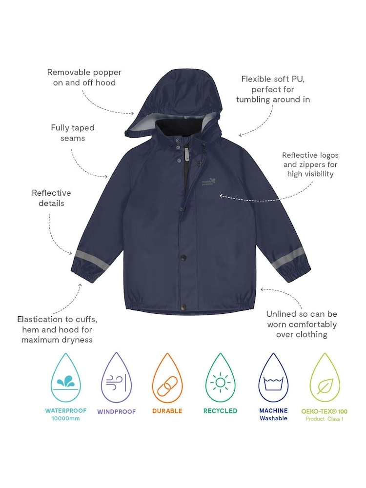 Muddy Puddles Navy Blue Rainy Day Waterproof Jacket - Image 6 of 6