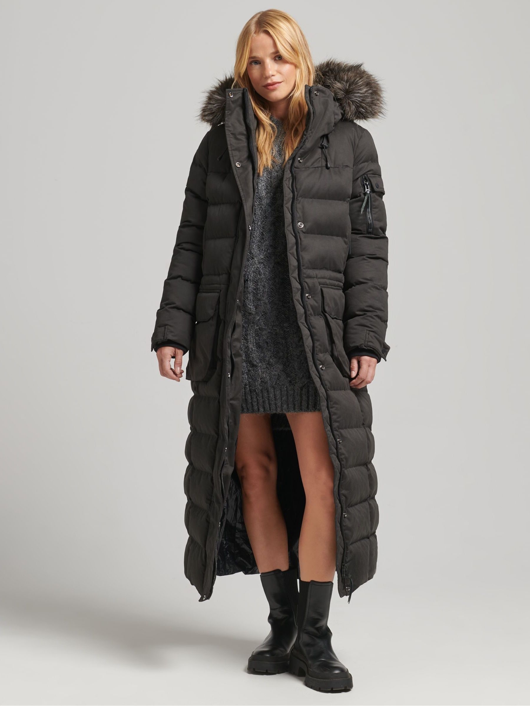 Buy Superdry Black Microfibre Expedition Longline Parka Coat from Next Luxembourg